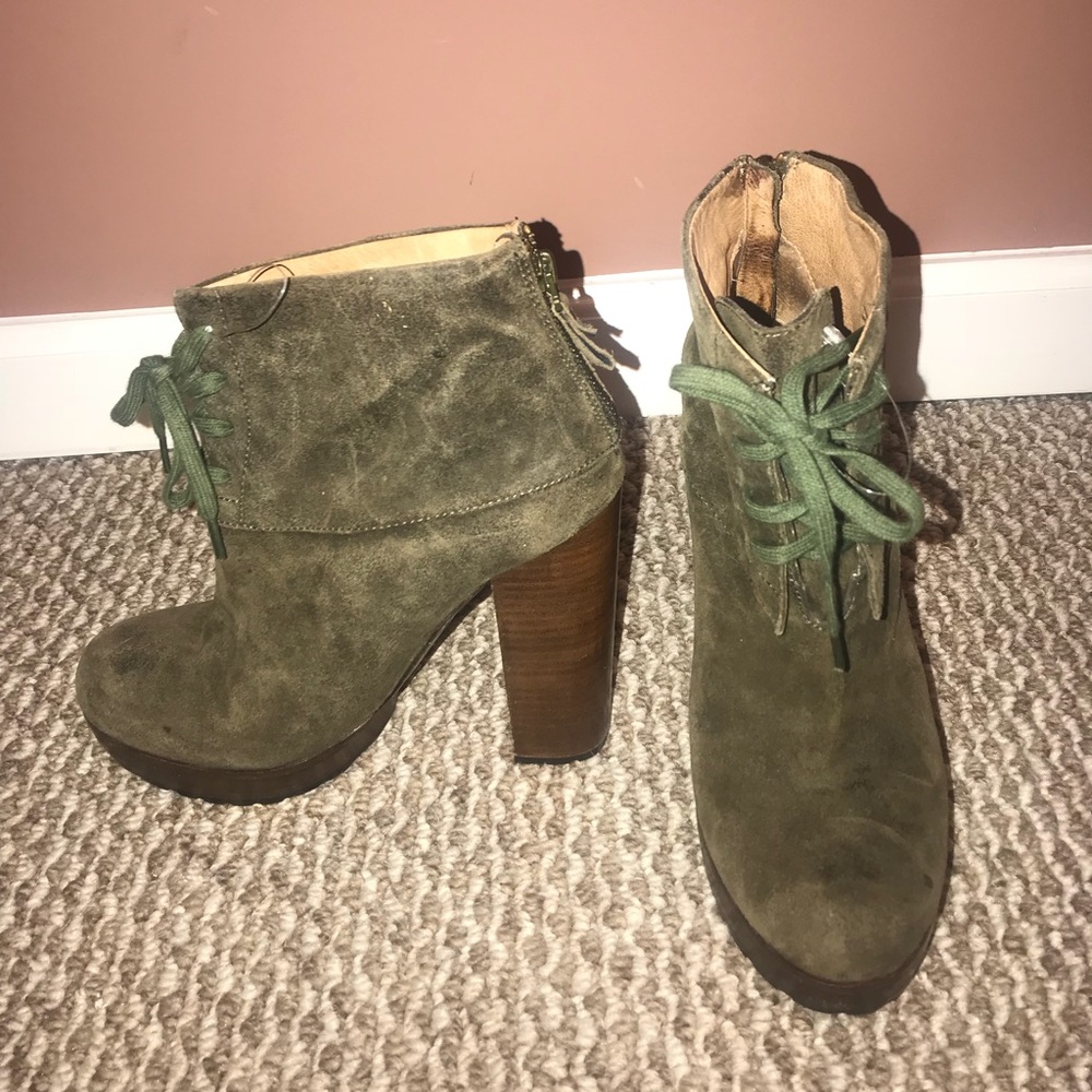 Modern vintage olive suede boots